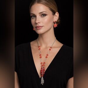 Red Crystal Statement Necklace  & Matching earrings.